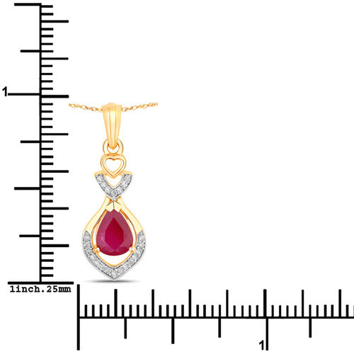 Bids.com 0.86 Carat Genuine Ruby and White Diamond 14K Yellow Gold Pendant Pendants White Smoke