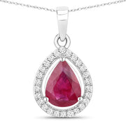 Bids.com 1.61 Carat Genuine Ruby and White Diamond 14K White Gold Pendant Pendants White Smoke Default Title