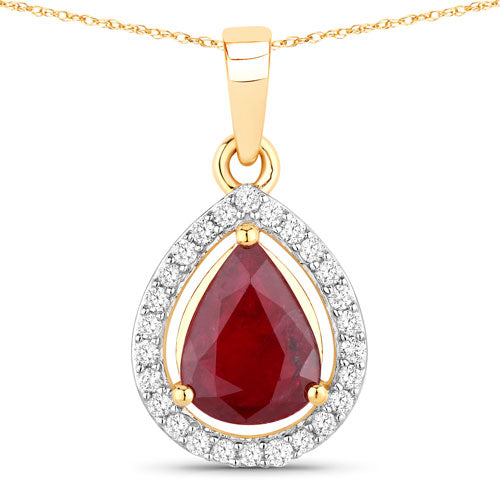Bids.com 1.61 Carat Genuine Ruby and White Diamond 14K Yellow Gold Pendant Pendants White Smoke Default Title