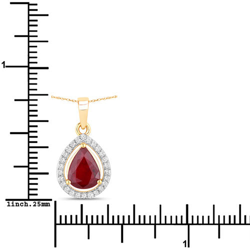 Bids.com 1.61 Carat Genuine Ruby and White Diamond 14K Yellow Gold Pendant Pendants White Smoke