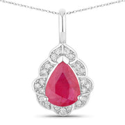 Bids.com 1.29 Carat Genuine Ruby and White Diamond 14K White Gold Pendant Pendants White Smoke Default Title