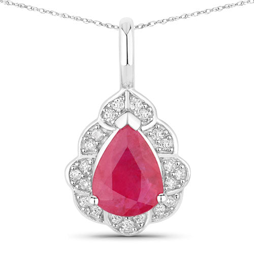 Bids.com 1.29 Carat Genuine Ruby and White Diamond 14K White Gold Pendant Pendants White Smoke Default Title
