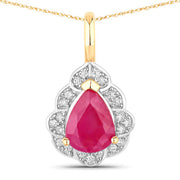 Bids.com 1.29 Carat Genuine Ruby and White Diamond 14K Yellow Gold Pendant Pendants White Smoke Default Title