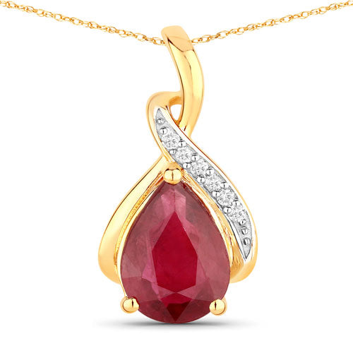 Bids.com 1.98 Carat Genuine Ruby and White Diamond 14K Yellow Gold Pendant Pendants White Smoke Default Title