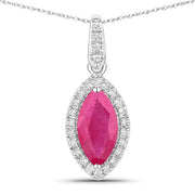 Bids.com 1.60 Carat Genuine Ruby and White Diamond 14K White Gold Pendant Pendants White Smoke Default Title