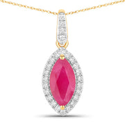 Bids.com 1.60 Carat Genuine Ruby and White Diamond 14K Yellow Gold Pendant Pendants White Smoke Default Title