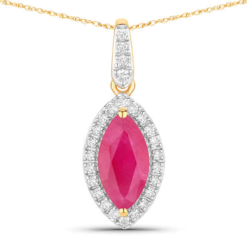 Bids.com 1.60 Carat Genuine Ruby and White Diamond 14K Yellow Gold Pendant Pendants White Smoke Default Title