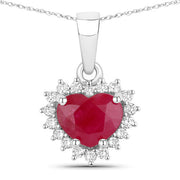 Bids.com 1.48 Carat Genuine Ruby and White Diamond 14K White Gold Pendant Pendants White Smoke Default Title