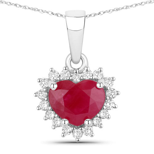 Bids.com 1.48 Carat Genuine Ruby and White Diamond 14K White Gold Pendant Pendants White Smoke Default Title