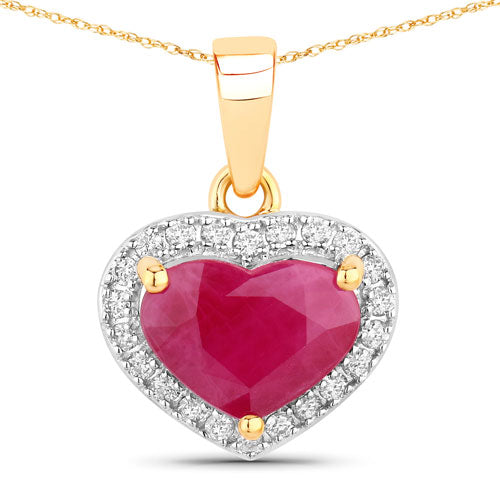 Bids.com 2.08 Carat Genuine Ruby and White Diamond 14K Yellow Gold Pendant Pendants White Smoke Default Title
