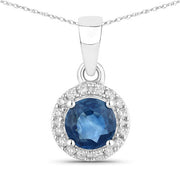 Bids.com 0.72 Carat Genuine Blue Sapphire and White Diamond 14K White Gold Pendant Pendants White Smoke Default Title