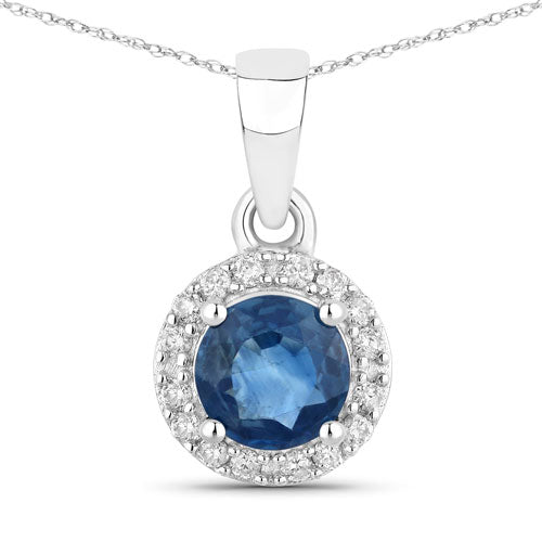 Bids.com 0.72 Carat Genuine Blue Sapphire and White Diamond 14K White Gold Pendant Pendants White Smoke Default Title