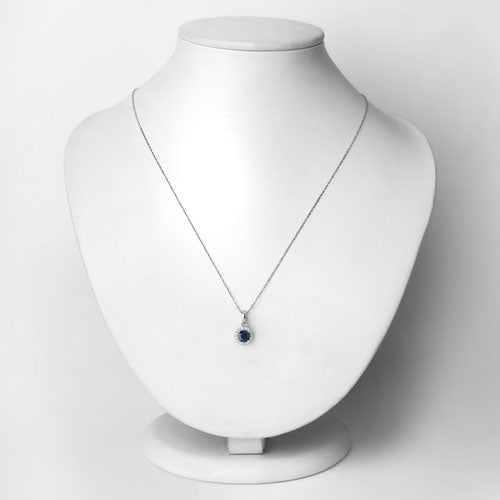 Bids.com 0.72 Carat Genuine Blue Sapphire and White Diamond 14K White Gold Pendant Pendants Lavender