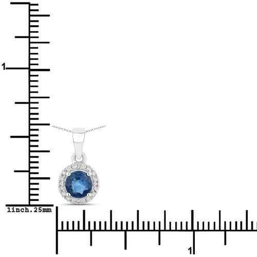 Bids.com 0.72 Carat Genuine Blue Sapphire and White Diamond 14K White Gold Pendant Pendants White Smoke