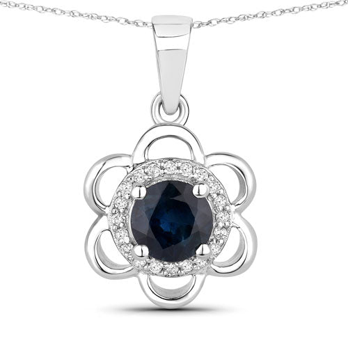 Bids.com 0.94 Carat Genuine Blue Sapphire and White Diamond 14K White Gold Pendant Pendants White Smoke Default Title