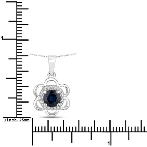 Bids.com 0.94 Carat Genuine Blue Sapphire and White Diamond 14K White Gold Pendant Pendants White Smoke