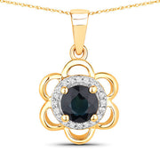 Bids.com 0.94 Carat Genuine Blue Sapphire and White Diamond 14K Yellow Gold Pendant Pendants White Smoke Default Title