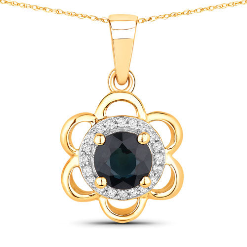 Bids.com 0.94 Carat Genuine Blue Sapphire and White Diamond 14K Yellow Gold Pendant Pendants White Smoke Default Title