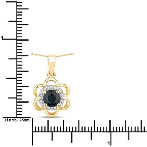 Bids.com 0.94 Carat Genuine Blue Sapphire and White Diamond 14K Yellow Gold Pendant Pendants White Smoke