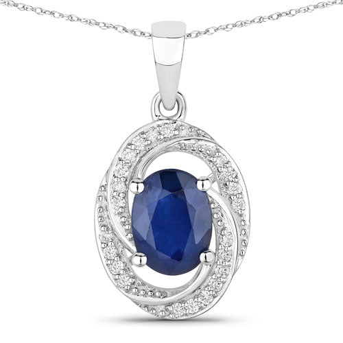 Bids.com 1.71 Carat Genuine Blue Sapphire and White Diamond 14K White Gold Pendant Pendants White Smoke Default Title