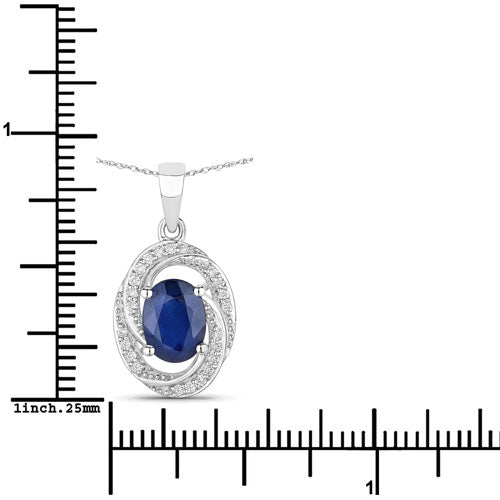 Bids.com 1.71 Carat Genuine Blue Sapphire and White Diamond 14K White Gold Pendant Pendants White Smoke