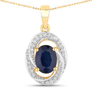 Bids.com 1.71 Carat Genuine Blue Sapphire and White Diamond 14K Yellow Gold Pendant Pendants White Smoke Default Title