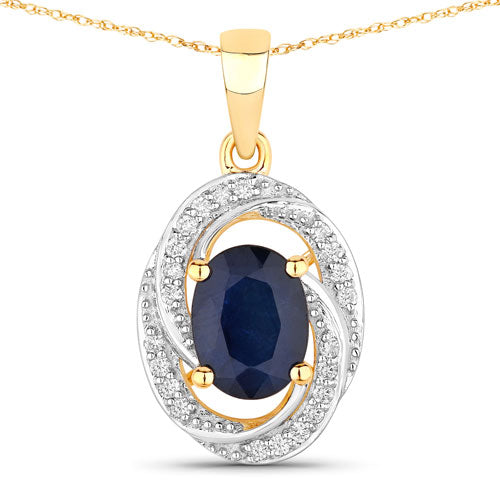 Bids.com 1.71 Carat Genuine Blue Sapphire and White Diamond 14K Yellow Gold Pendant Pendants White Smoke Default Title