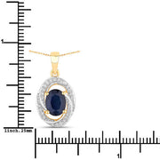Bids.com 1.71 Carat Genuine Blue Sapphire and White Diamond 14K Yellow Gold Pendant Pendants White Smoke