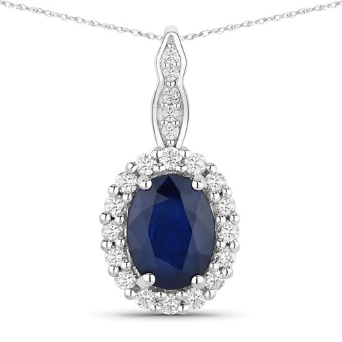 Bids.com 1.79 Carat Genuine Blue Sapphire and White Diamond 14K White Gold Pendant Pendants White Smoke Default Title