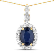 Bids.com 1.79 Carat Genuine Blue Sapphire and White Diamond 14K Yellow Gold Pendant Pendants White Smoke Default Title