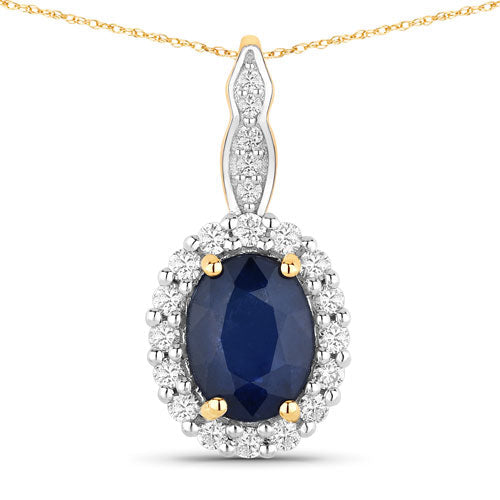 Bids.com 1.79 Carat Genuine Blue Sapphire and White Diamond 14K Yellow Gold Pendant Pendants White Smoke Default Title