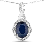 Bids.com 1.72 Carat Genuine Blue Sapphire and White Diamond 14K White Gold Pendant Pendants White Smoke Default Title