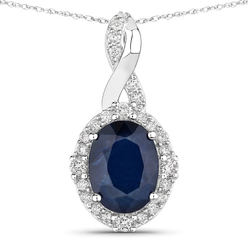 Bids.com 1.72 Carat Genuine Blue Sapphire and White Diamond 14K White Gold Pendant Pendants White Smoke Default Title