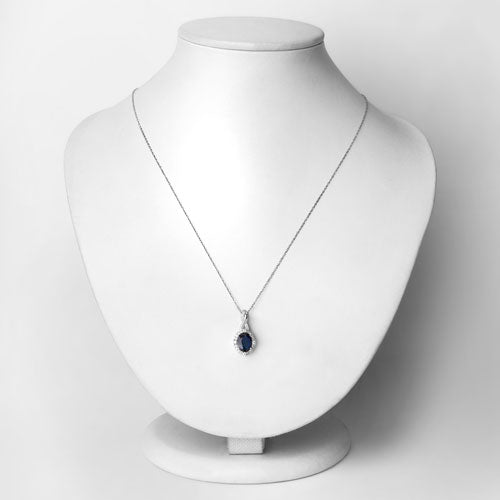 Bids.com 1.72 Carat Genuine Blue Sapphire and White Diamond 14K White Gold Pendant Pendants Lavender