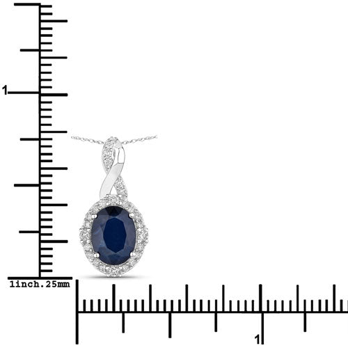 Bids.com 1.72 Carat Genuine Blue Sapphire and White Diamond 14K White Gold Pendant Pendants White Smoke