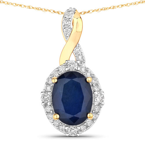 Bids.com 1.72 Carat Genuine Blue Sapphire and White Diamond 14K Yellow Gold Pendant Pendants White Smoke Default Title