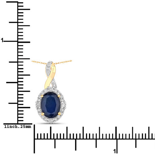 Bids.com 1.72 Carat Genuine Blue Sapphire and White Diamond 14K Yellow Gold Pendant Pendants White Smoke