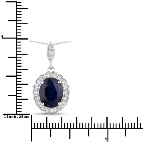 Bids.com 3.38 Carat Genuine Blue Sapphire and White Diamond 14K White Gold Pendant Pendants White Smoke