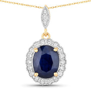 Bids.com 3.38 Carat Genuine Blue Sapphire and White Diamond 14K Yellow Gold Pendant Pendants White Smoke Default Title