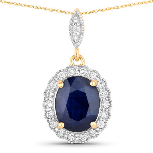 Bids.com 3.38 Carat Genuine Blue Sapphire and White Diamond 14K Yellow Gold Pendant Pendants White Smoke Default Title