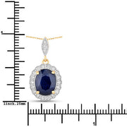 Bids.com 3.38 Carat Genuine Blue Sapphire and White Diamond 14K Yellow Gold Pendant Pendants White Smoke