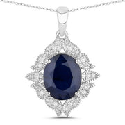 Bids.com 6.44 Carat Genuine Blue Sapphire and White Diamond 14K White Gold Pendant Pendants White Smoke Default Title
