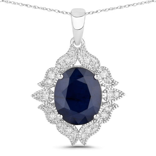 Bids.com 6.44 Carat Genuine Blue Sapphire and White Diamond 14K White Gold Pendant Pendants White Smoke Default Title