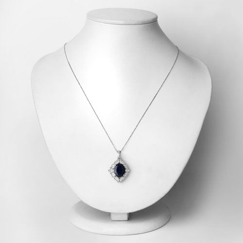 Bids.com 6.44 Carat Genuine Blue Sapphire and White Diamond 14K White Gold Pendant Pendants Lavender