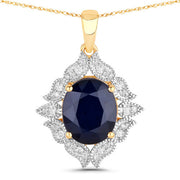 Bids.com 6.44 Carat Genuine Blue Sapphire and White Diamond 14K Yellow Gold Pendant Pendants White Smoke Default Title
