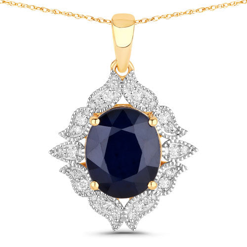 Bids.com 6.44 Carat Genuine Blue Sapphire and White Diamond 14K Yellow Gold Pendant Pendants White Smoke Default Title