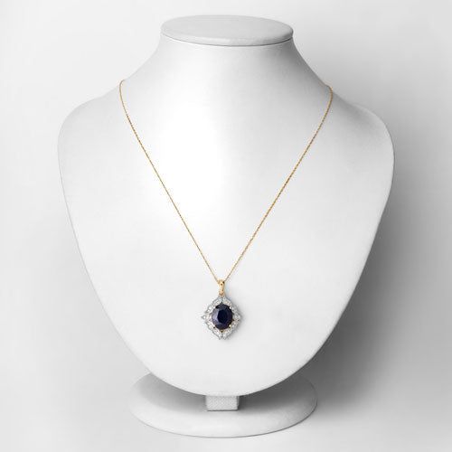 Bids.com 6.44 Carat Genuine Blue Sapphire and White Diamond 14K Yellow Gold Pendant Pendants Lavender