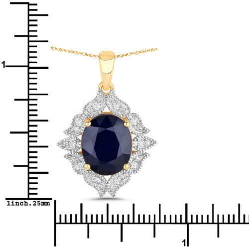 Bids.com 6.44 Carat Genuine Blue Sapphire and White Diamond 14K Yellow Gold Pendant Pendants White Smoke