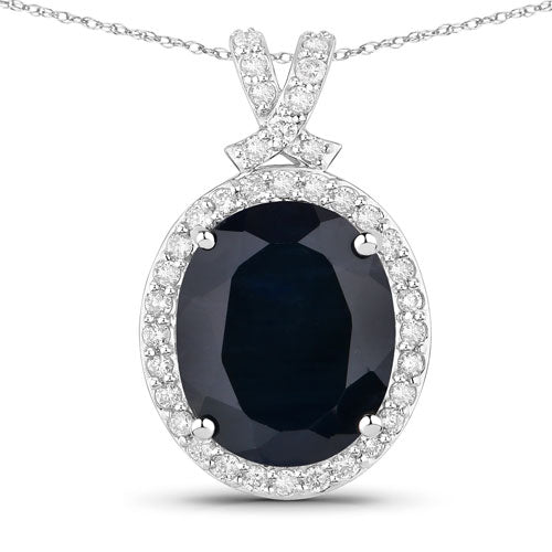 Bids.com 6.58 Carat Genuine Blue Sapphire and White Diamond 14K White Gold Pendant Pendants White Smoke Default Title