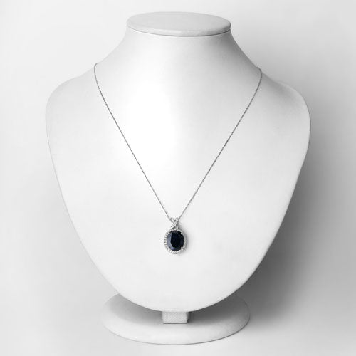 Bids.com 6.58 Carat Genuine Blue Sapphire and White Diamond 14K White Gold Pendant Pendants Lavender